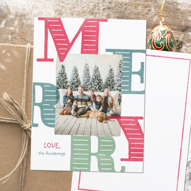 Cartes Pour Fêtes Annuelles Typographie d'aquarelle moderne d'une photo (Modern One Photo Watercolor Typography Holiday Card ©Susanne Sachers - Sunny Mind Design 🌞)