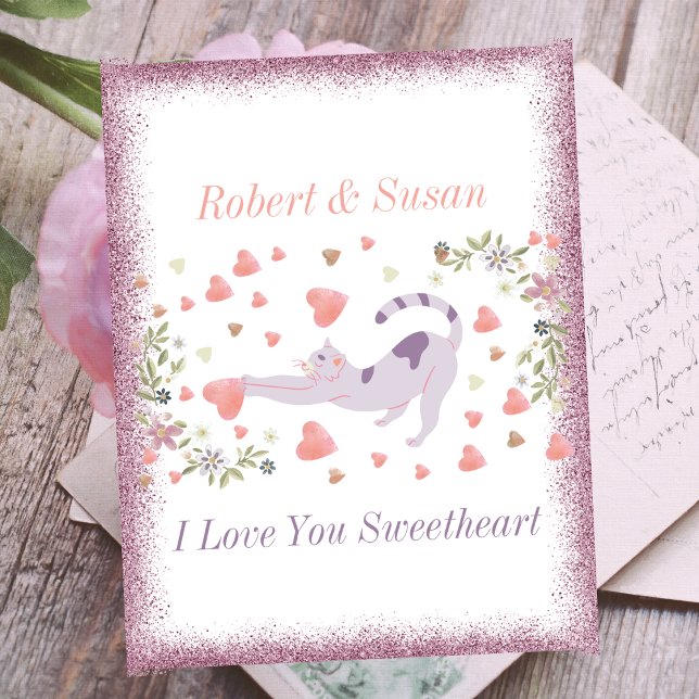 Cartes Pour Fêtes Annuelles Typographie de chats mignons Coeurs rouges roses S (Créateur téléchargé)