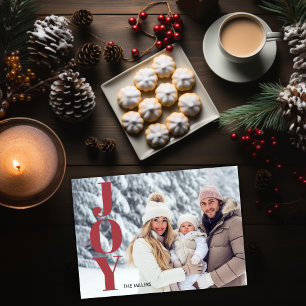 Cartes Pour Fêtes Annuelles Typographie de Joie Moderne Minimal 1 Photo Tartan