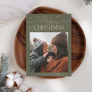 Cartes Pour Fêtes Annuelles Typographie de Joyeux Noël Sage Vert Photo