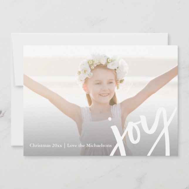 Cartes Pour Fêtes Annuelles Typographie de la Joie moderne Elégant Photo Noël (Devant)