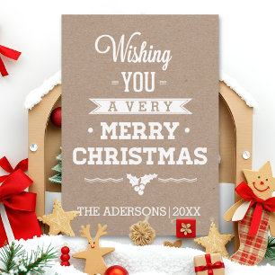 Cartes Pour Fêtes Annuelles Typographie de Noël papier kraft vintage rustique