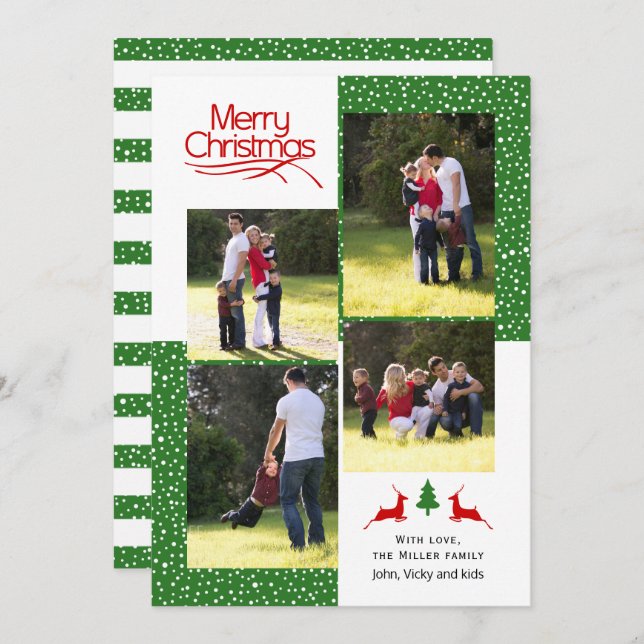 Cartes Pour Fêtes Annuelles Typographie de Noël rouge et vert Joyeux (Devant / Derrière)