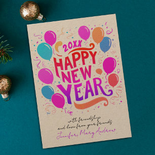 Cartes Pour Fêtes Annuelles Typographie Des Ballons Rose Et Violet Du Nouvel A