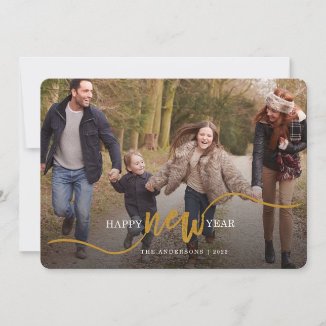 Cartes Pour Fêtes Annuelles Typographie d'or Photo Bonne année (Devant)