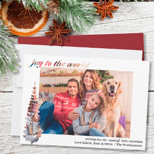 Cartes Pour Fêtes Annuelles Typographie et montage d'arbre de Noël "Joie au mo