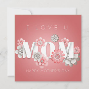 Cartes Pour Fêtes Annuelles Typographie florale rose et blanc Fête des mères