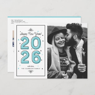 Cartes Pour Fêtes Annuelles Typographie géométrique bleue 2025 Nouvel An