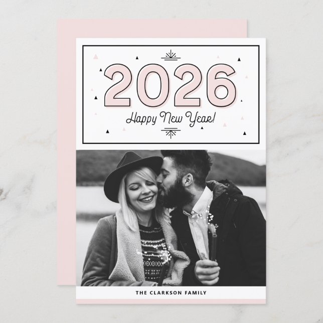 Cartes Pour Fêtes Annuelles Typographie géométrique floue Photo Bonne année (Devant / Derrière)