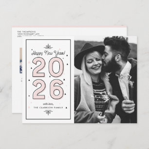 Cartes Pour Fêtes Annuelles Typographie géométrique rose clair 2025 Nouvel An