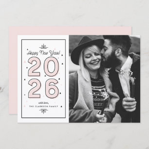 Cartes Pour Fêtes Annuelles Typographie géométrique rose clair 2025 Nouvel An