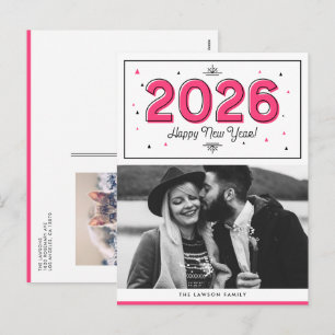 Cartes Pour Fêtes Annuelles Typographie géométrique rose vif Photo Bonne année