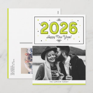 Cartes Pour Fêtes Annuelles Typographie géométrique verte Photo Bonne année