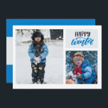 Cartes Pour Fêtes Annuelles Typographie Happy Winter Blue Deux photos<br><div class="desc">Customisez avec vos photos et texte favoris.</div>