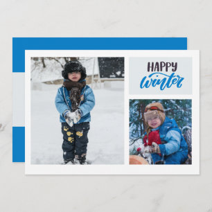 Cartes Pour Fêtes Annuelles Typographie Happy Winter Blue Deux photos