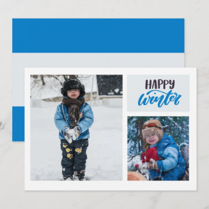 Cartes Pour Fêtes Annuelles Typographie Joyeux Hiver Bleu Deux Photo