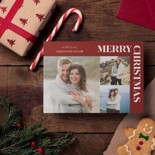 Cartes Pour Fêtes Annuelles Typographie Joyeux Noël Blanc sur Rouge 3 Photos