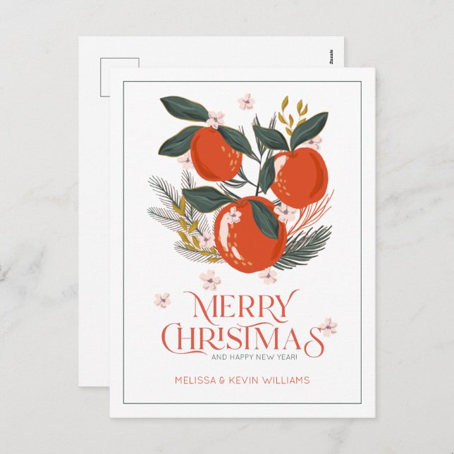 Cartes Pour Fêtes Annuelles Typographie joyeux Noël Bouquet de fruits de fêtes (Devant / Derrière)