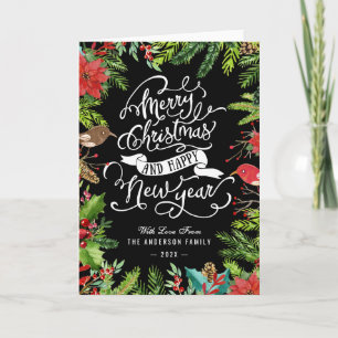 Cartes Pour Fêtes Annuelles Typographie Joyeux Noël et Bonne Année