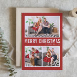 Cartes Pour Fêtes Annuelles Typographie moderne Collage photo Noël rouge<br><div class="desc">Joyeux Noël! Envoyez vos souhaits chaleureux cette saison avec cette carte de Noël personnalisable de collage photo. Il présente une typographie simple avec un arrière - plan rouge. Personnalisez en ajoutant vos photos, noms, année et autres détails. Cette carte de Noël moderne est disponible en d'autres couleurs et en carton....</div>