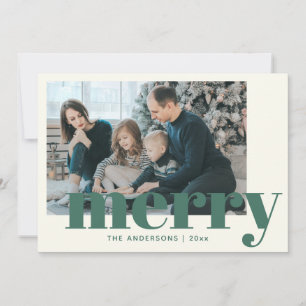 Cartes Pour Fêtes Annuelles Typographie Moderne en Vert Joyeux Photo Personnal