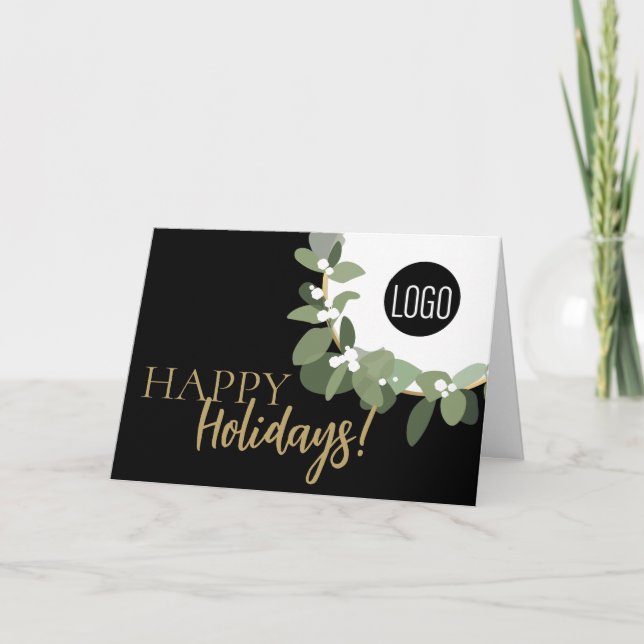 Cartes Pour Fêtes Annuelles Typographie moderne Green Wreath Happy Holidays lo (Devant)