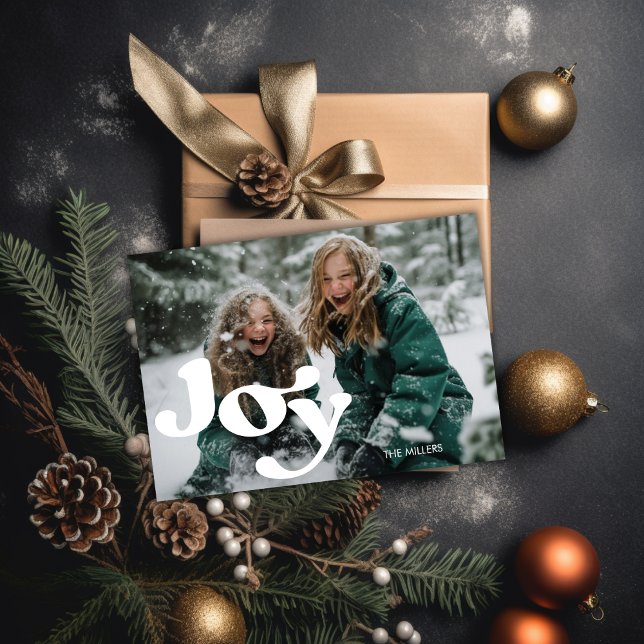 Cartes Pour Fêtes Annuelles Typographie moderne Joyeuse Rétro 1 Photo Minimale (Modern Joyful Retro Typography 1 Photo Minimal Holiday Card)