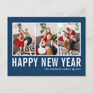 Cartes Pour Fêtes Annuelles Typographie moderne Marine Blue Photo Collage Nouv