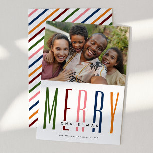 Cartes Pour Fêtes Annuelles Typographie moderne 'MERRY' Photo de Noël