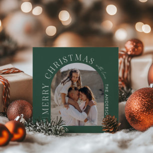 Cartes Pour Fêtes Annuelles Typographie moderne photo collage vert Noël