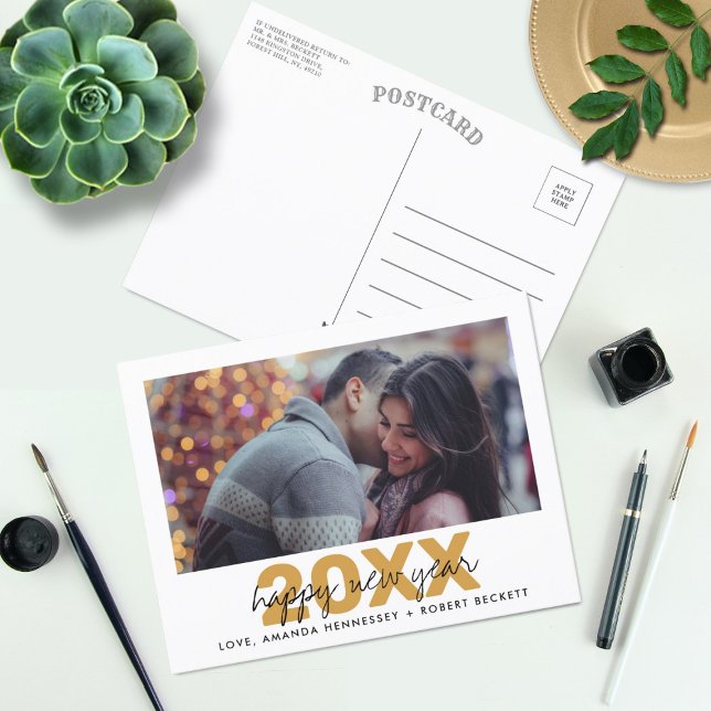 Cartes Pour Fêtes Annuelles Typographie moderne Script photo du Nouvel An (Créateur téléchargé)