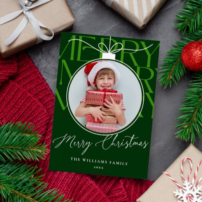 CARTES POUR FÊTES ANNUELLES TYPOGRAPHIE MODERNE VERTE ORNEMENT PHOTO (Créateur téléchargé)