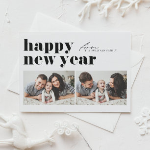 Cartes Pour Fêtes Annuelles Typographie noir rétro Joyeuses fêtes Deux photos