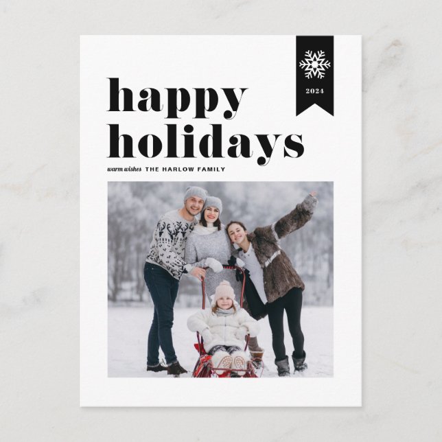 Cartes Pour Fêtes Annuelles Typographie noire Snowflakes Happy Holidays Photo (Devant)