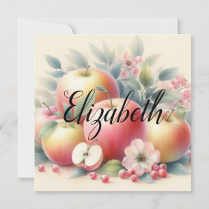 Cartes Pour Fêtes Annuelles Typographie Nom Feuilles automnales et pommes aqua