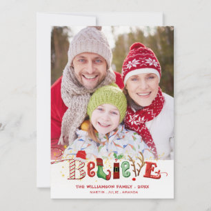 Cartes Pour Fêtes Annuelles Typographie photo fantaisiste mignonne CROIRE