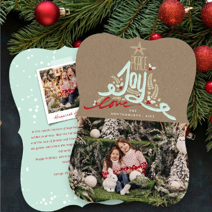 Cartes Pour Fêtes Annuelles Typographie Photo Main Levée Rustique Paix Joie Am