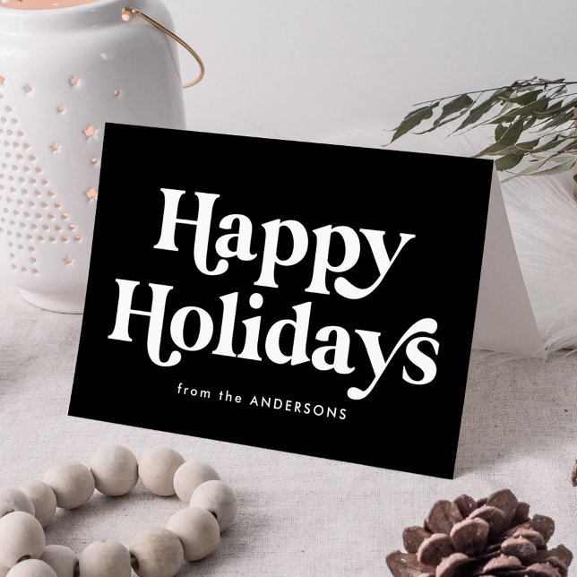 Cartes Pour Fêtes Annuelles Typographie rétro Black Happy Holidays Non-Photo (Créateur téléchargé)