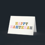 Cartes Pour Fêtes Annuelles Typographie rétro colorée Hanoukka<br><div class="desc">Un accueil Hanoukka mignon et coloré avec une typographie rétro amusante. Personnalisez l'intérieur avec votre salutation préférée !</div>