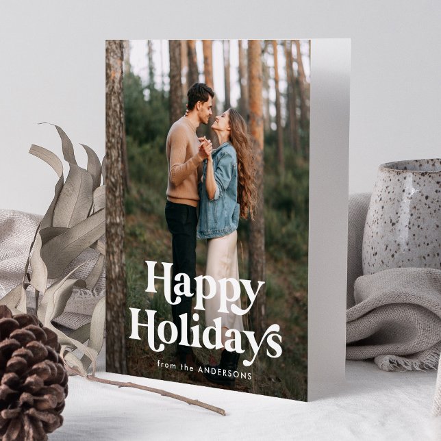 Cartes Pour Fêtes Annuelles Typographie rétro Happy Holidays Photo (Créateur téléchargé)