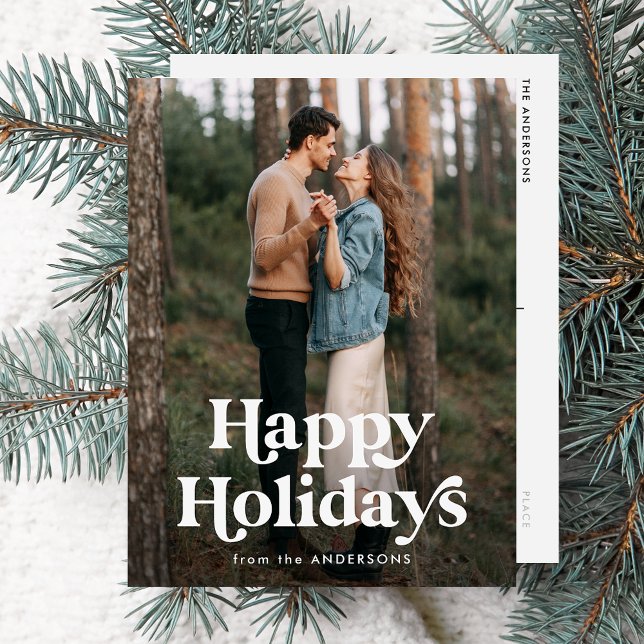 Cartes Pour Fêtes Annuelles Typographie rétro Happy Holidays Photo (Créateur téléchargé)