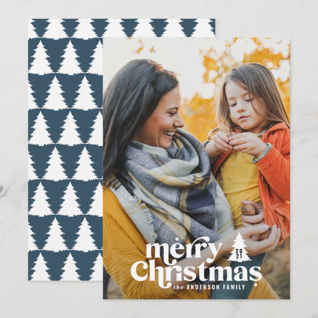 Cartes Pour Fêtes Annuelles Typographie rétro moderne 1 fête photo Noël (Devant / Derrière)