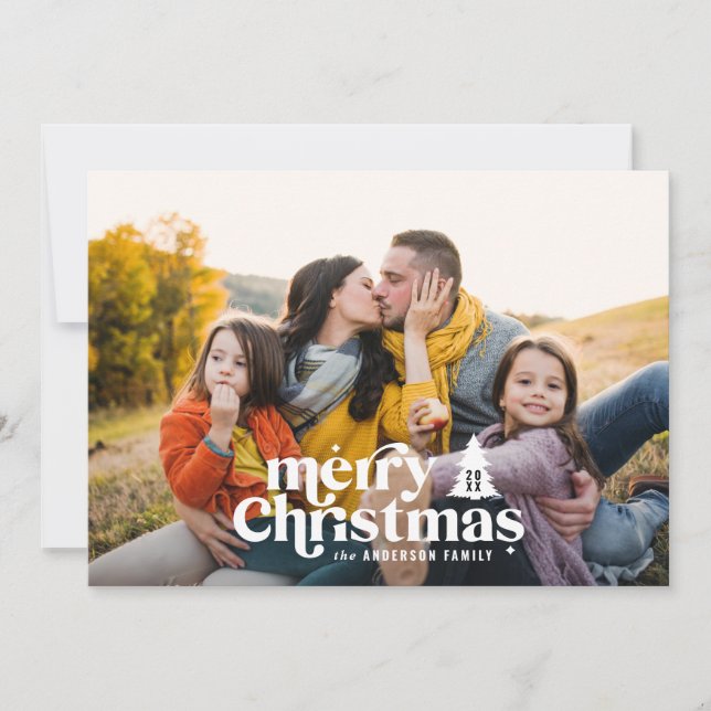 Cartes Pour Fêtes Annuelles Typographie rétro photo moderne vacances Noël (Devant)