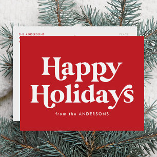 Cartes Pour Fêtes Annuelles Typographie rétro Red Happy Holidays Non-Photo