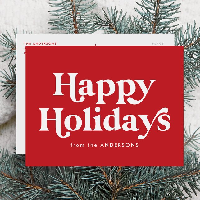 Cartes Pour Fêtes Annuelles Typographie rétro Red Happy Holidays Non-Photo (Créateur téléchargé)