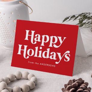 Cartes Pour Fêtes Annuelles Typographie rétro Red Happy Holidays Non-Photo