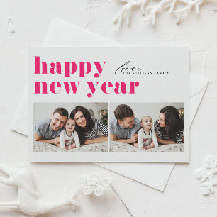 Cartes Pour Fêtes Annuelles Typographie Rétro Rose Chaud Joyeux Noël Deux Phot