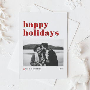 Cartes Pour Fêtes Annuelles Typographie Retro Rouge Gras Photo Joyeuses Fêtes