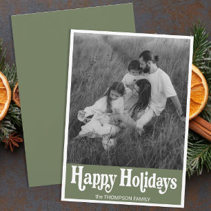 Cartes Pour Fêtes Annuelles Typographie Rétro Tendance Photo Verte Joyeuse