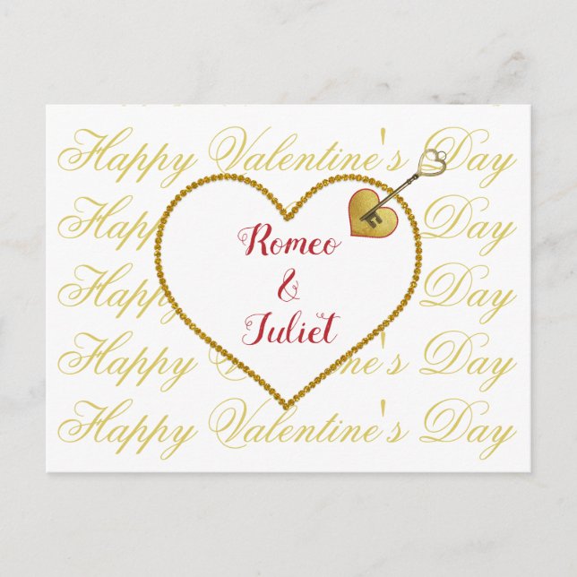 Cartes Pour Fêtes Annuelles Typographie romantique Red Gold Heart Valentines D (Devant)